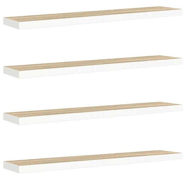 Półki ścienne, 4 szt., dębowo-białe, 120 x 23,5 x 3,8 cm, mdf