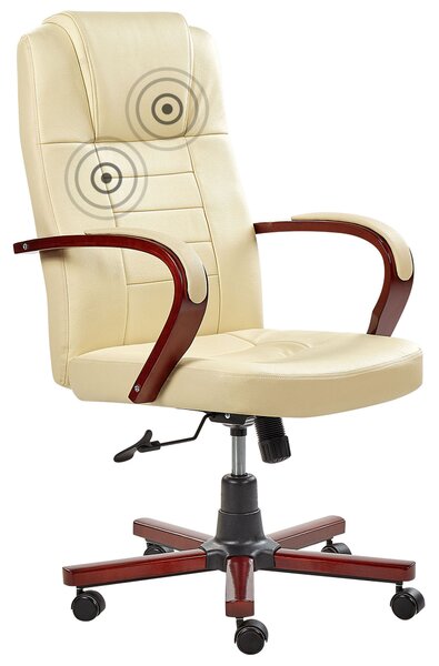 Fotel biurowy z funkcją masażu podgrzewane siedzisko skórzany beżowy Diamond Beliani
