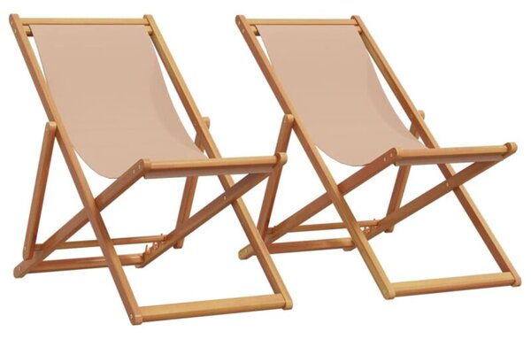 Składane krzesła plażowe, 2 szt., taupe, tkanina i lite drewno
