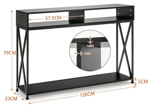 Konsola z otwartymi półkami 120 cm czarna