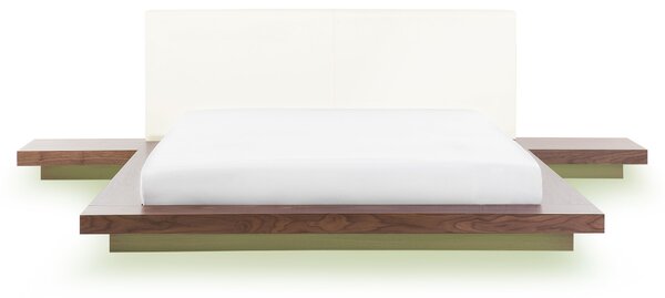 Łóżko z LED 160x200 cm niska rama styl japoński stoliki brązowe Zen Beliani