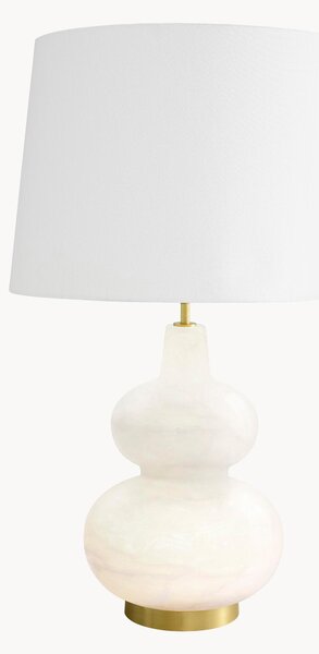 Lampa stołowa z alabastru z lnianym kloszem Cavo