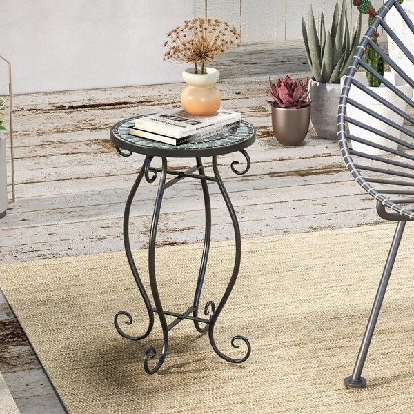 Stolik kawowy zdobiony z blatem ceramicznym 30 x 30 x 50