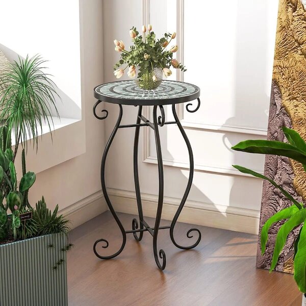 Stolik kawowy zdobiony z blatem ceramicznym 30 x 30 x 50