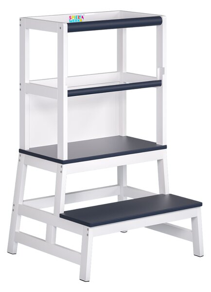 Wieża edukacyjna PLAY z drewna sosnowego, 93x51x50cm, biała/antracyt Spielwerk