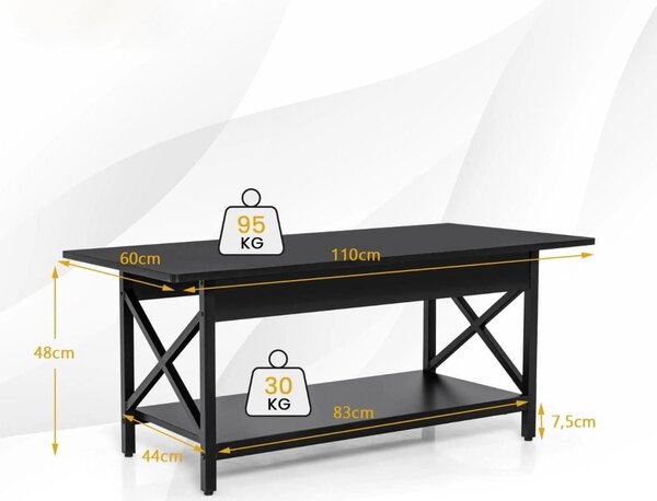 Industrialny stolik kawowy czarny 110 x 60 x 48 czarny