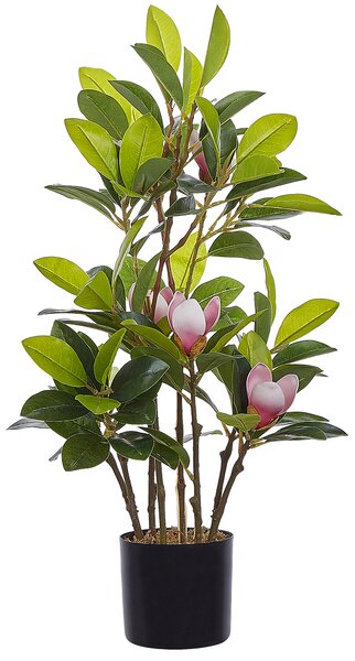 Dekoracyjna sztuczna roślina doniczkowa w doniczce różowe kwiaty 70 cm Magnolia Beliani