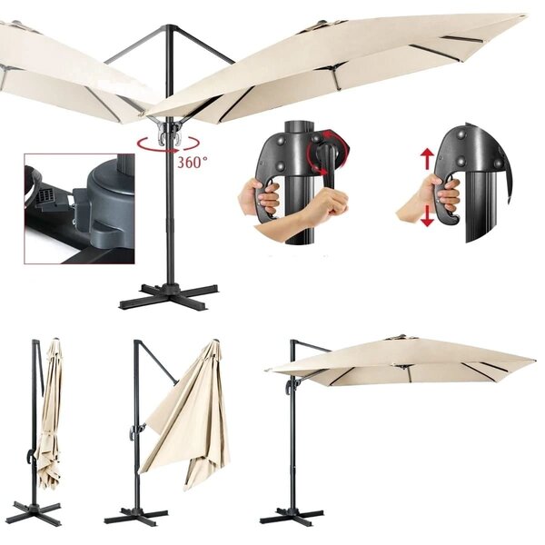 Parasol tarasowy 3m z obrotem 360° beżowy