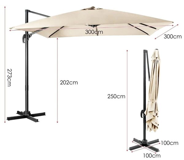 Parasol tarasowy 3m z obrotem 360° beżowy