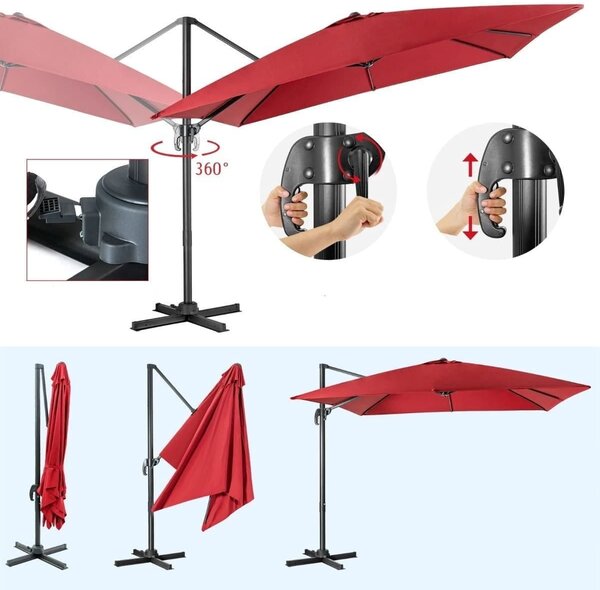 Parasol tarasowy 3m z obrotem 360° bordowy