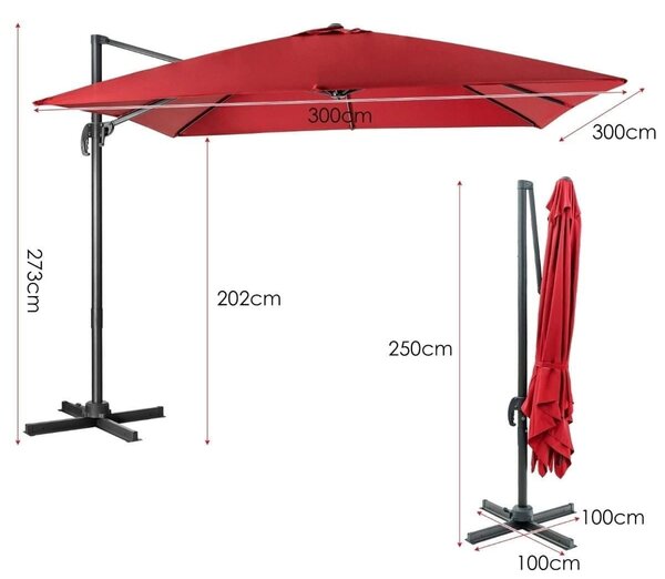 Parasol tarasowy 3m z obrotem 360° bordowy