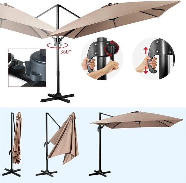 Parasol tarasowy 3m z obrotem 360° brązowy
