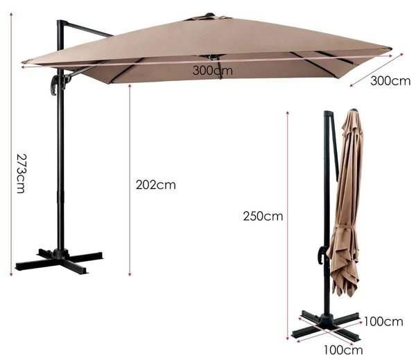 Parasol tarasowy 3m z obrotem 360° brązowy