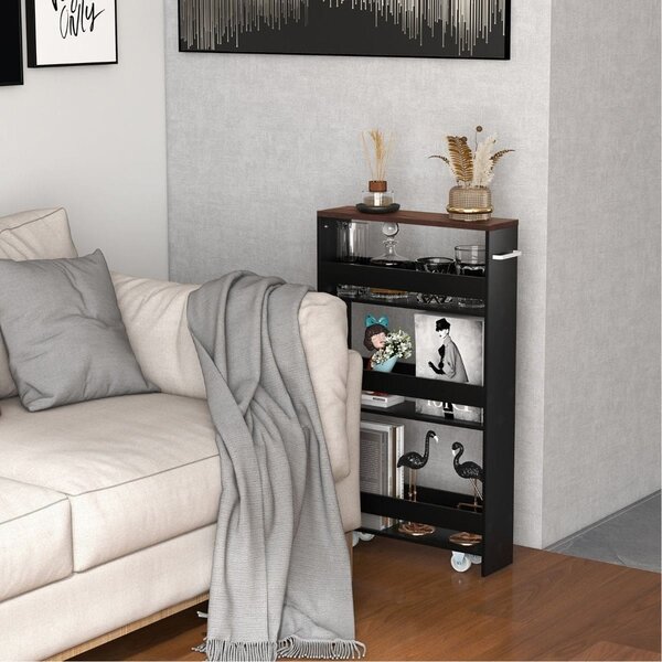 Wąski regał na kółkach 48 x 12,5 x 81 cm czarny