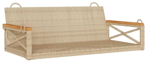 Ławka bujana, beżowa, 109x62x40 cm, polirattan