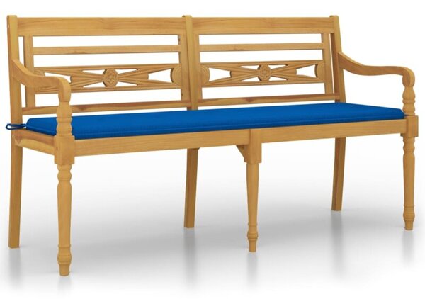 Ławka batavia z niebieska poduszką, 150 cm, lite drewno tekowe