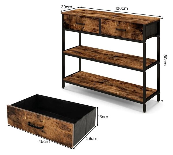 Industrialny stolik konsolowy z szufladami 100 x 30 x 80 cm