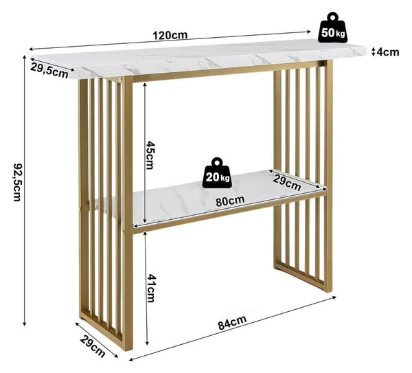 Konsola z blatem imitującym marmur 120cm złota