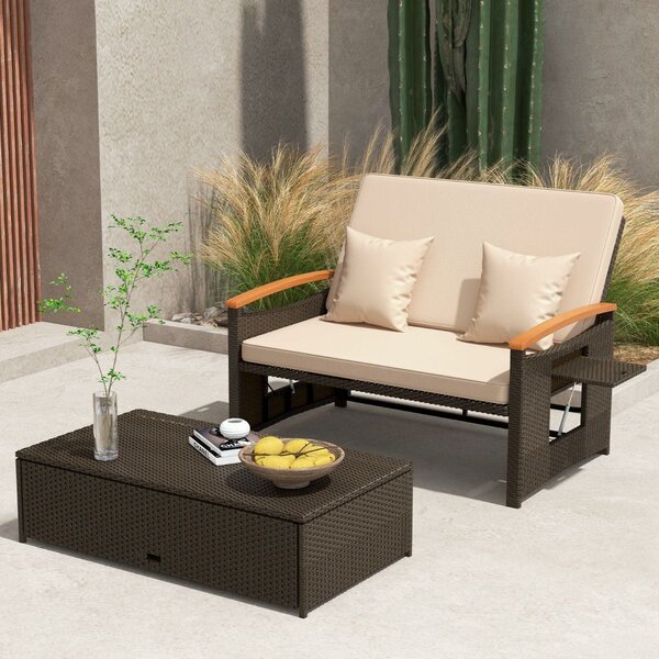 Rozkładana sofa ogrodowa rattanowa 3w1