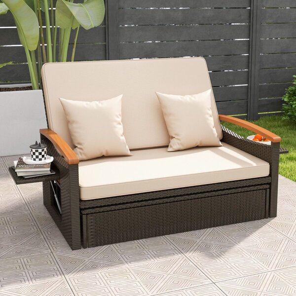 Rozkładana sofa ogrodowa rattanowa 3w1