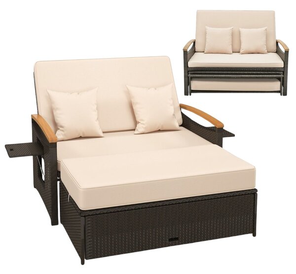 Rozkładana sofa ogrodowa rattanowa 3w1