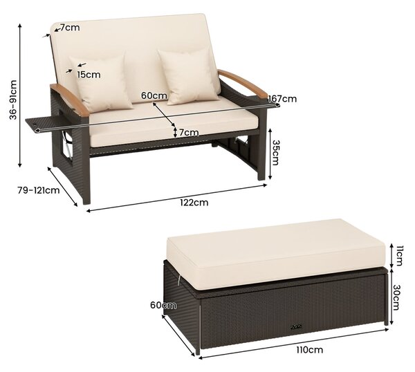 Rozkładana sofa ogrodowa rattanowa 3w1