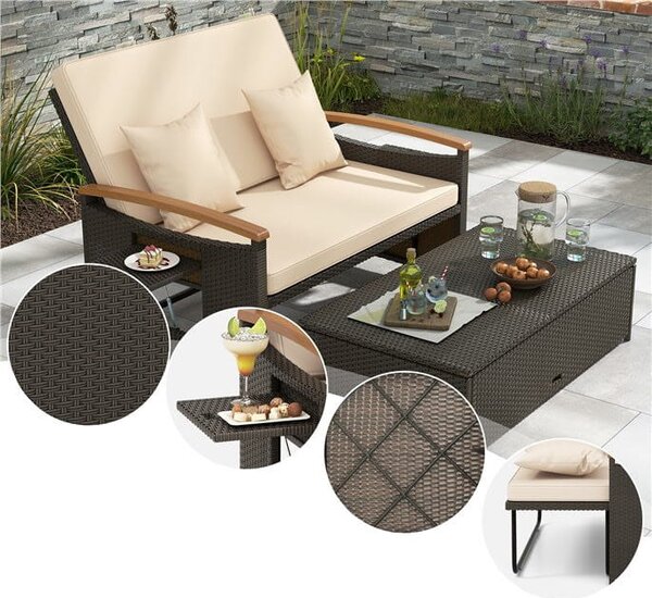 Rozkładana sofa ogrodowa rattanowa 3w1