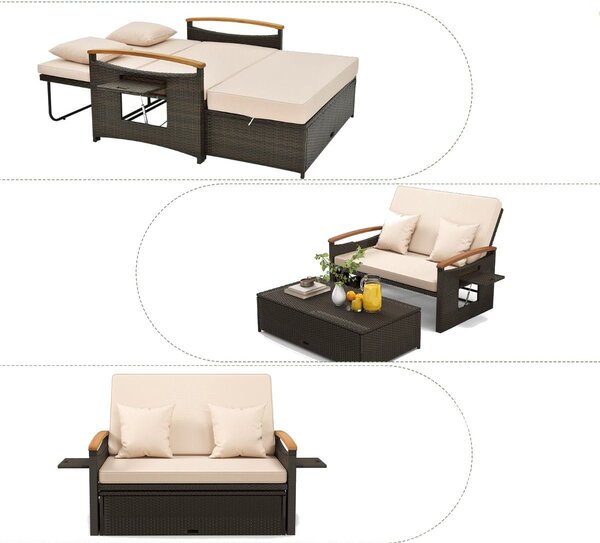 Rozkładana sofa ogrodowa rattanowa 3w1