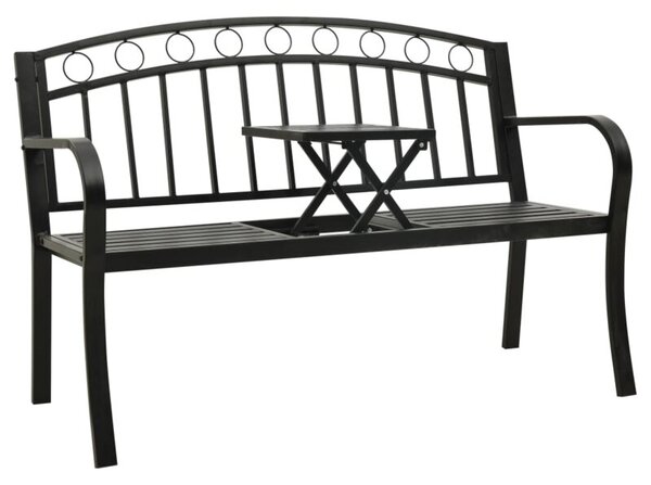 Ławka ogrodowa ze stolikiem, czarna, 120 cm, stalowa