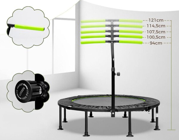 Składana mini trampolina z regulowaną poręczą