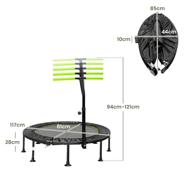 Składana mini trampolina z regulowaną poręczą