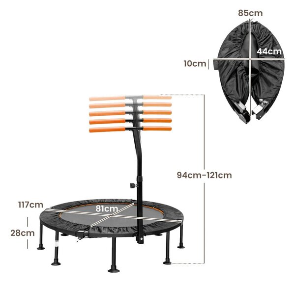 Składana mini trampolina z regulowaną poręczą