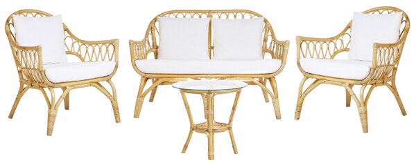 Zestaw ogrodowy rattanowy 4-osobowy sofa fotele stolik kawowy z poduchami Sibari Beliani