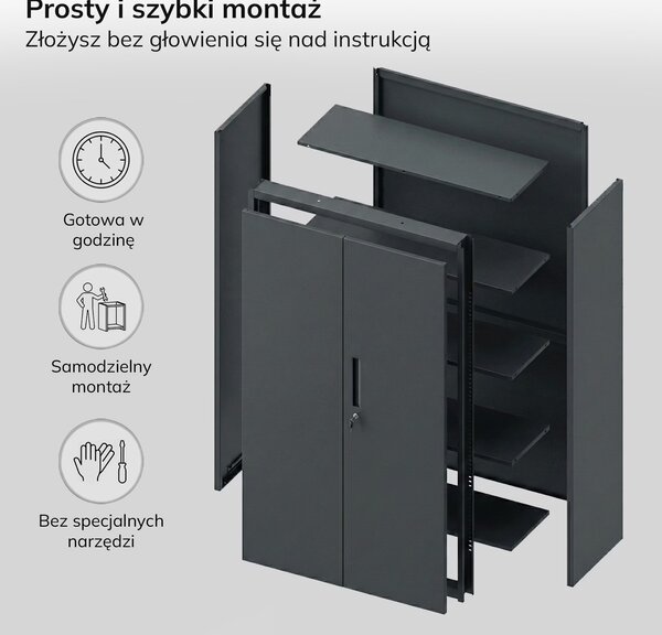 Szafa metalowa wielofunkcyjna Megan z szufladą, antracyt