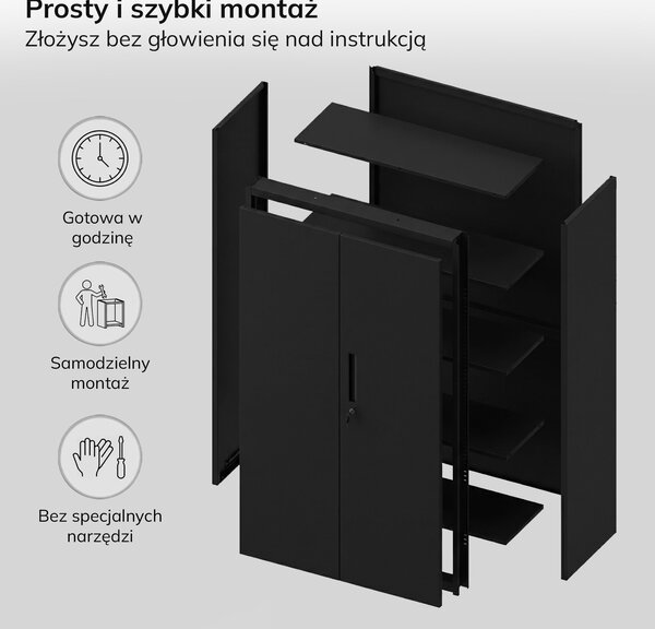 Szafa metalowa wielofunkcyjna Megan z szufladą, czarna