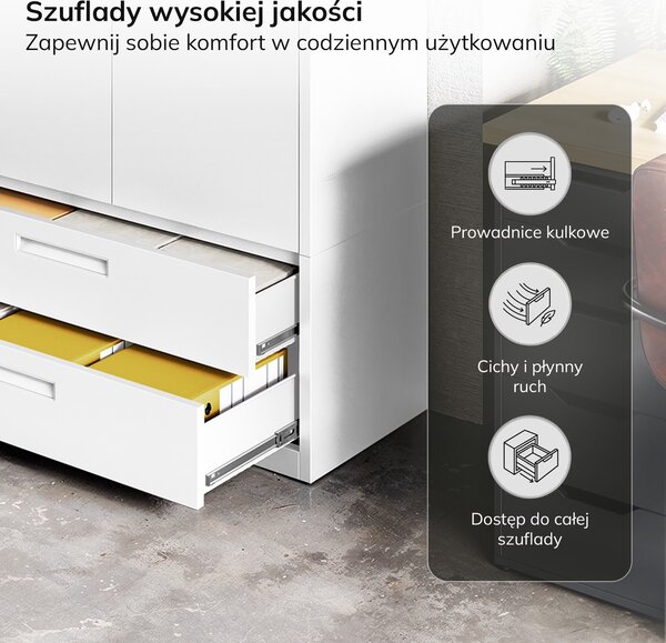 Szafa metalowa wielofunkcyjna Megan z 2 szufladami, biała