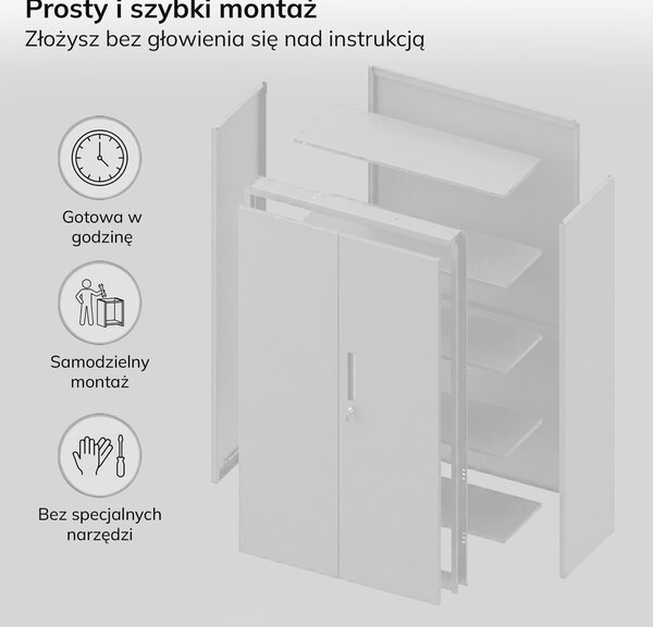 Szafa metalowa wielofunkcyjna Megan z szufladą, szara