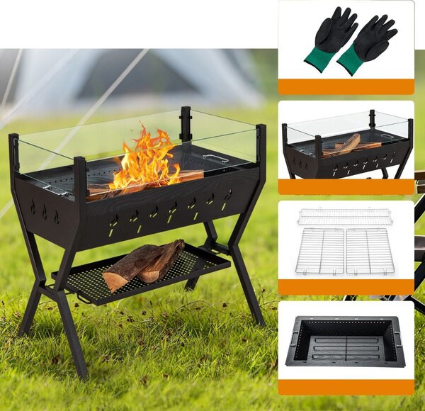 Grill ze stali nierdzewnej ze szklaną osłoną i bocznymi półkami