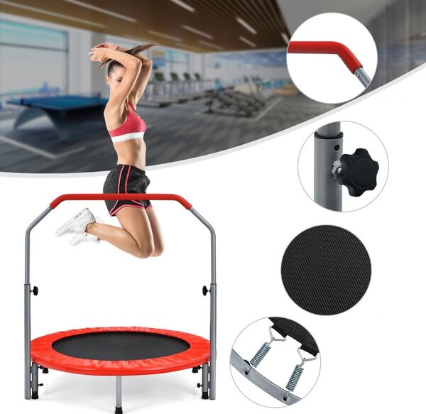 Składana mini trampolina fitness z regulowaną poręczą