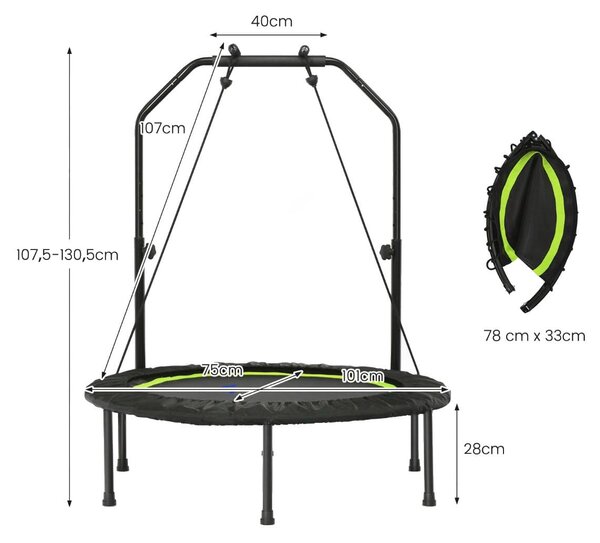Składana mini trampolina fitness z regulowaną wysokością i 2 opaskami