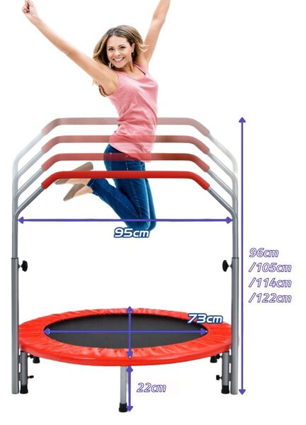 Składana mini trampolina fitness z regulowaną poręczą