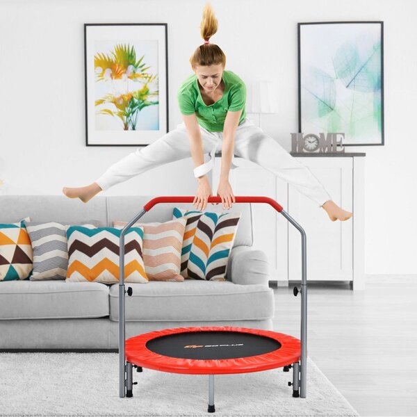Składana mini trampolina fitness z regulowaną poręczą