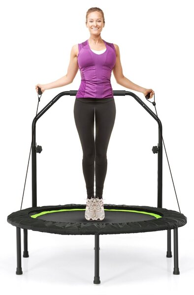 Składana mini trampolina fitness z regulowaną wysokością i 2 opaskami