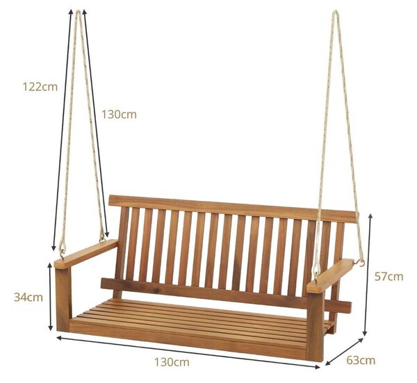 Dwuosobowa drewniana huśtawka ogrodowa 130 x 63 x 57 cm