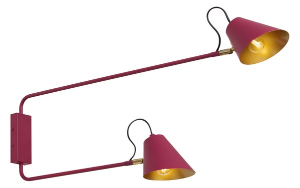 Nowoczesna lampa ścienna fioletowa ze złotym wnętrzem regulowana 2-punktowa - Lune