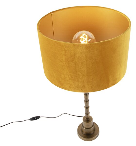 Lampa stołowa w stylu art deco z abażurem z weluru żółtym 35 cm - Pisos