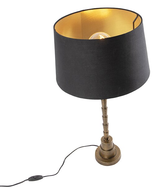 Lampa stołowa w stylu art deco brązowa z czarnym abażurem z bawełny 35 cm - Pisos