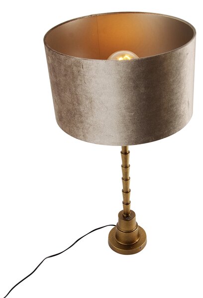 Lampa stołowa brązowa z aksamitnym abażurem taupe 35 cm - Pisos
