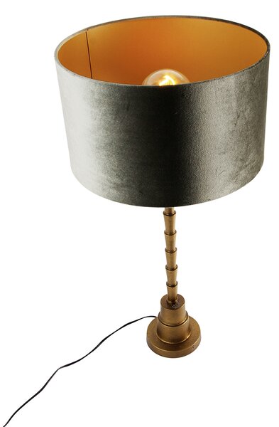 Lampa stołowa brązowa z zielonym aksamitnym abażurem 35 cm - Pisos