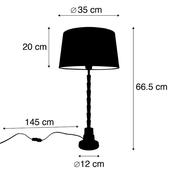 Lampa stołowa w stylu art deco brązowa z czarnym abażurem z bawełny 35 cm - Pisos